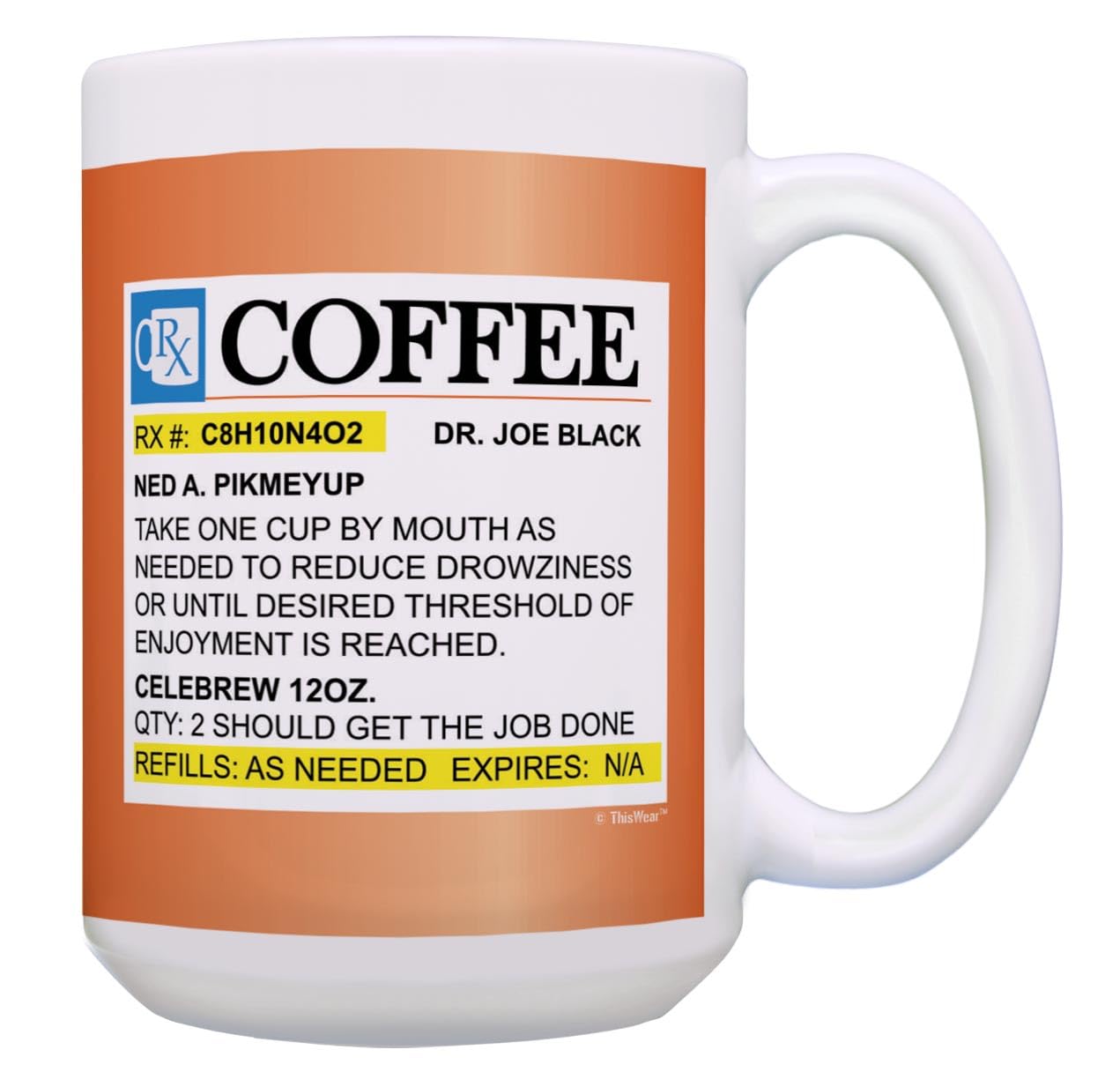 Funny RX Prescription Coffee Mug - 15oz Ceramic Coffee Cup with Handle | Humorous Doctor-Themed Gift for Nurses, Medical Professionals & Coffee Lovers | Perfect for Office, Hospital Break Room & Home Use