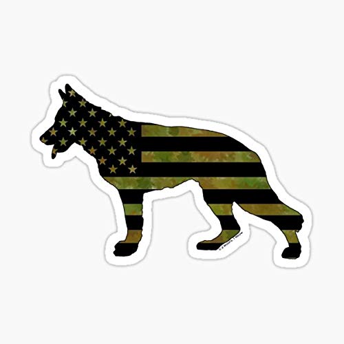 German Shepherd Camo American Flag Sticker - Patriotic Decal for Cars, Trucks, Laptops, Windows & Walls - Waterproof Vinyl Graphic for Outdoor & Indoor Use