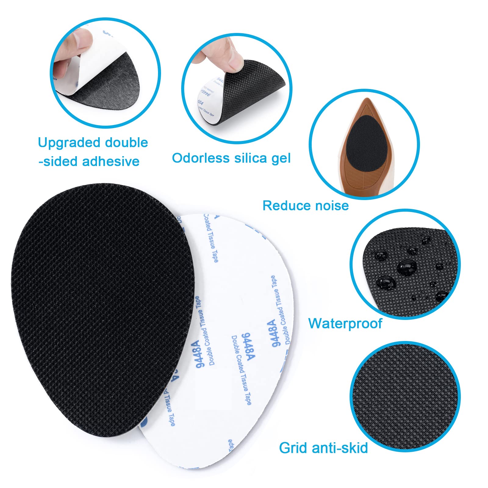 Non-Slip Shoe Pads for Women & Men - GADEBAO Self-Adhesive Anti-Slip Shoe Grips, Odorless Silicone Sole Protectors for High Heels & Dress Shoes (8 Pairs, Black) - Perfect for Work, Parties & Slippery Floors