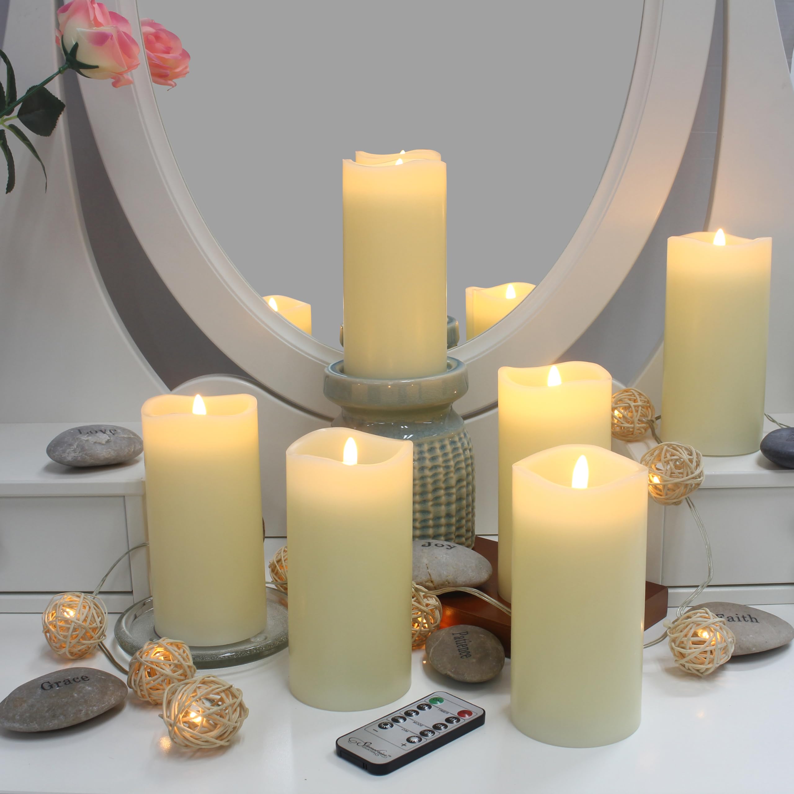 6-Pack Ivory Real Wax Flameless LED Pillar Candles - 3x6 Inches with Remote & Timer for Home Decor, Wedding Centerpieces, and Romantic Ambiance