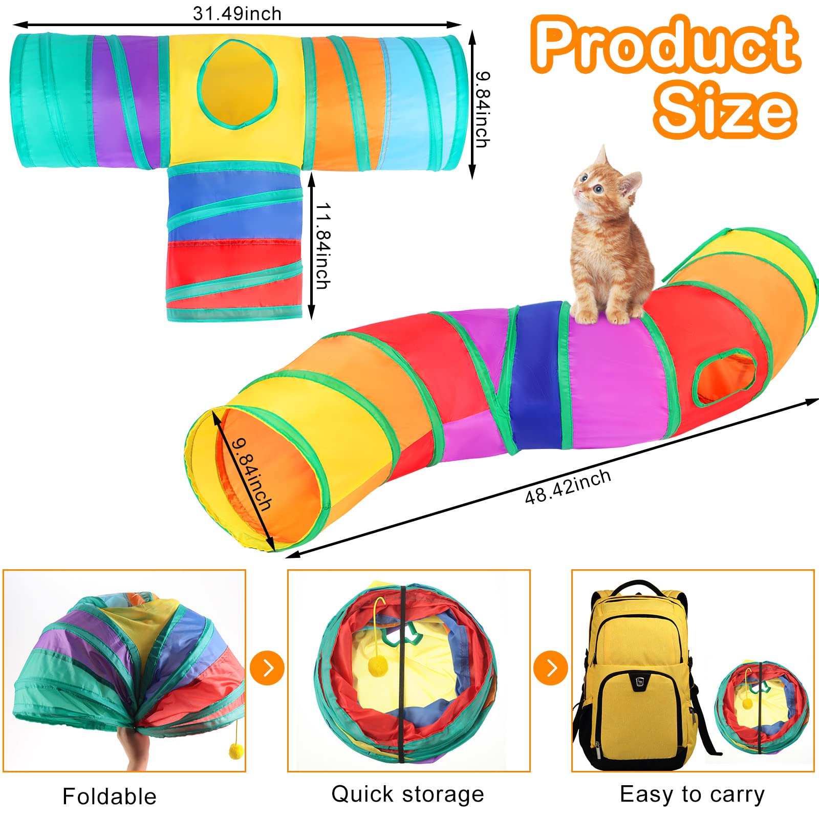 Wettarn 22-Piece Cat Toys Set with 2 Collapsible Tunnels & 20 Interactive Kitten Toys - Feather Mice, Crinkle Balls, Tubes for Indoor Cats & Puppies (Colorful) - Perfect for Playtime, Exercise & Bonding