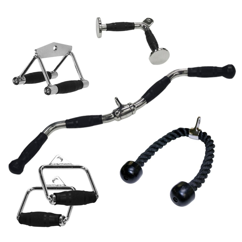 Body Solid Tools 6-Piece Cable Machine Attachment Set - Gym Equipment for Home & Commercial Use | Strength Training Accessories for Pull Down, Row & Lat Exercises