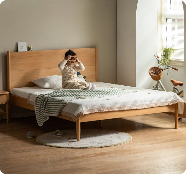 Solid Wood Kids Bed - Beech or Oak Frame - Soft Single Bed for Toddlers & Children - Perfect for Bedrooms, Daycare, or Guest Rooms