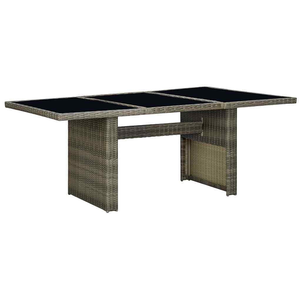 Brown Poly Rattan Outdoor Dining Table with Tempered Glass Top - Weather-Resistant Garden Table for Patio, Backyard, and Poolside Gatherings