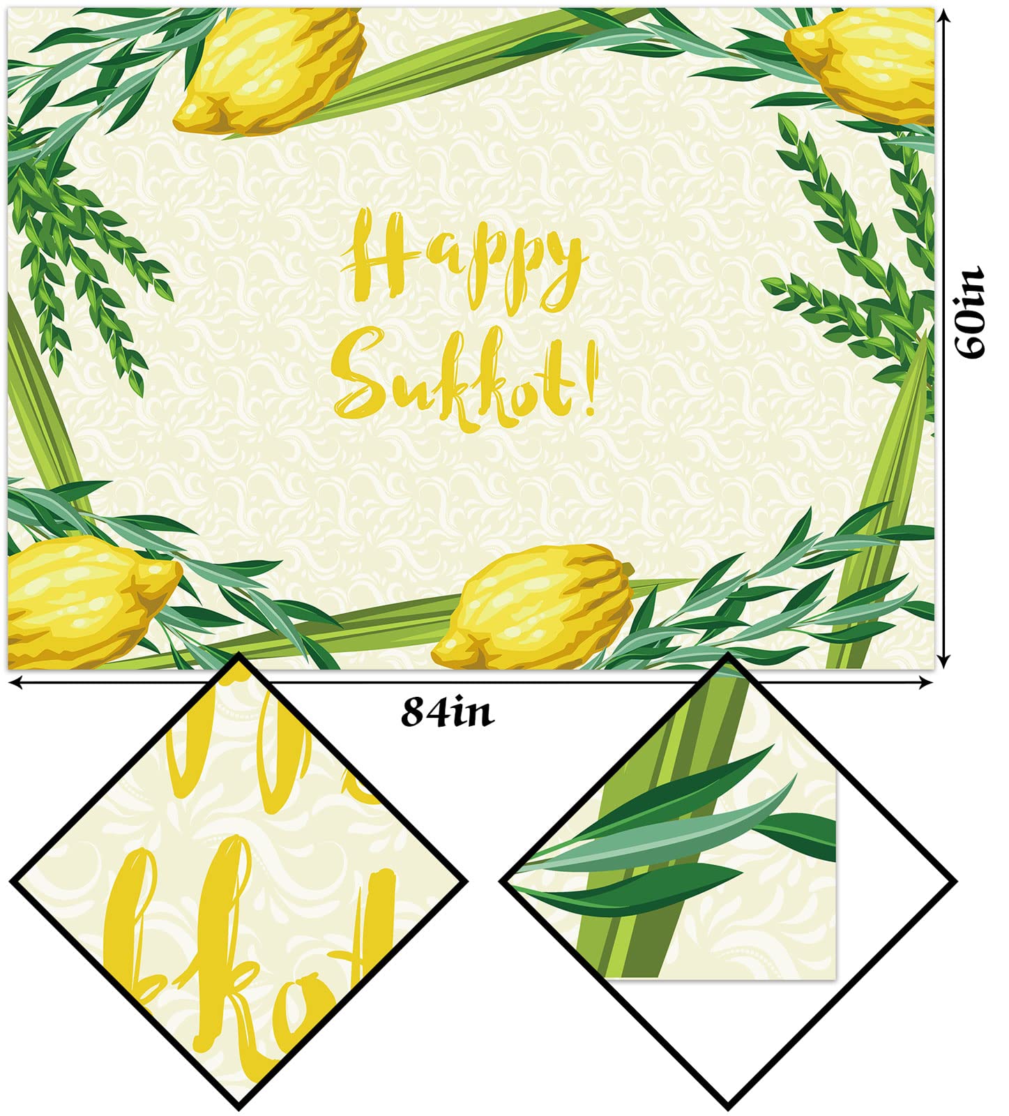 Sukkah Table Cloth, Sukkot Etrog Hadass Aravah Lulav Decor, Jewish Holiday Party Supplies, Kitchen and Dining Room, Traditional and Festive