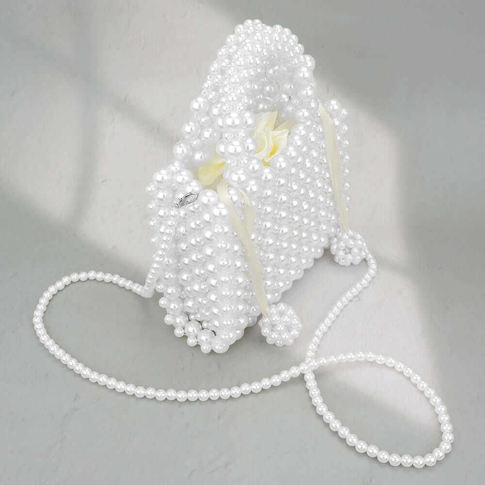 Elegant White Pearl Box Top Handle Crossbody Bag for Women - Perfect for Parties, Weddings & Everyday Use