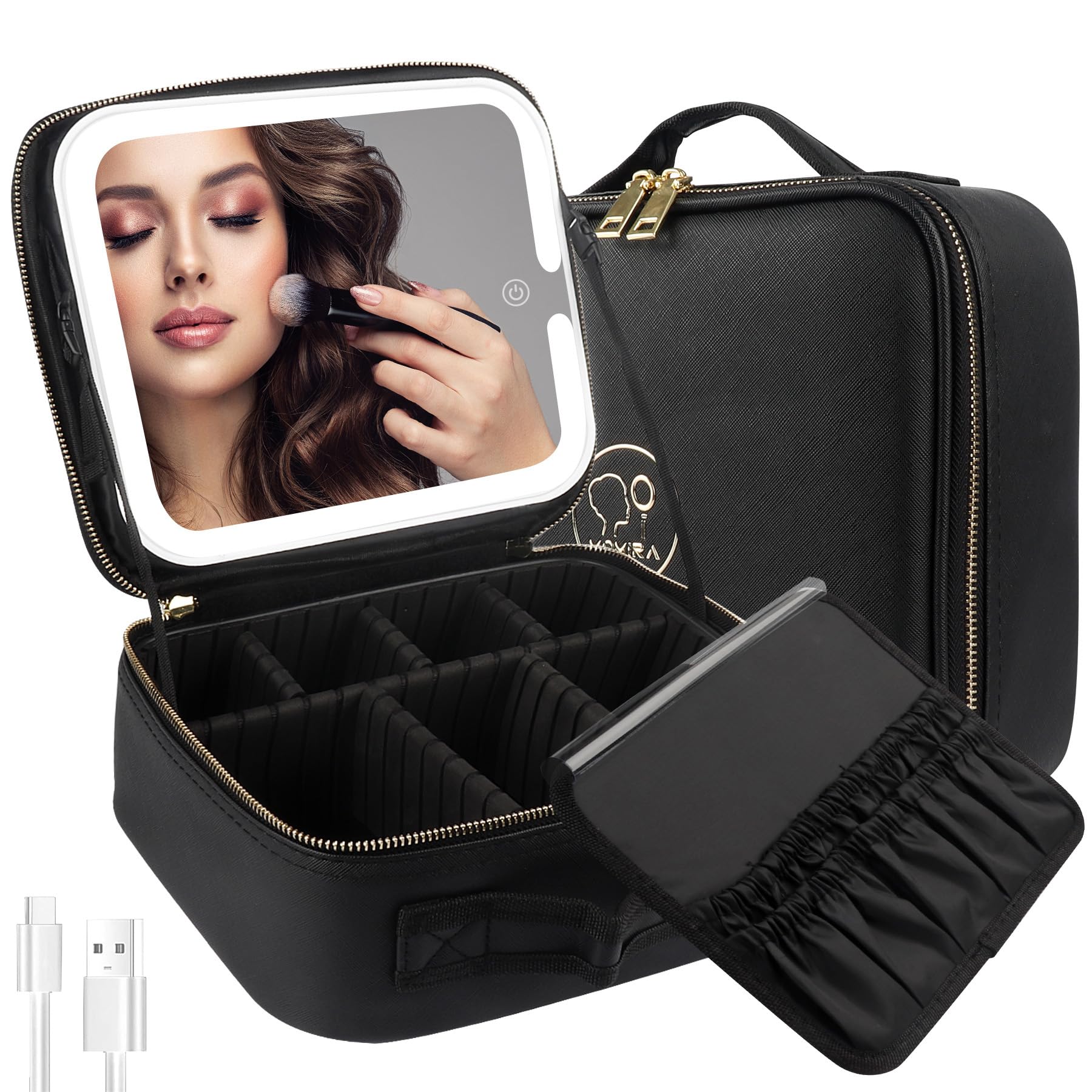 MOMIRA Travel Makeup Bag with LED Mirror - Large Cosmetic Organizer, Adjustable Brightness, Waterproof Toiletry Case for Women | Perfect for Travel, Home Use & Gift Giving