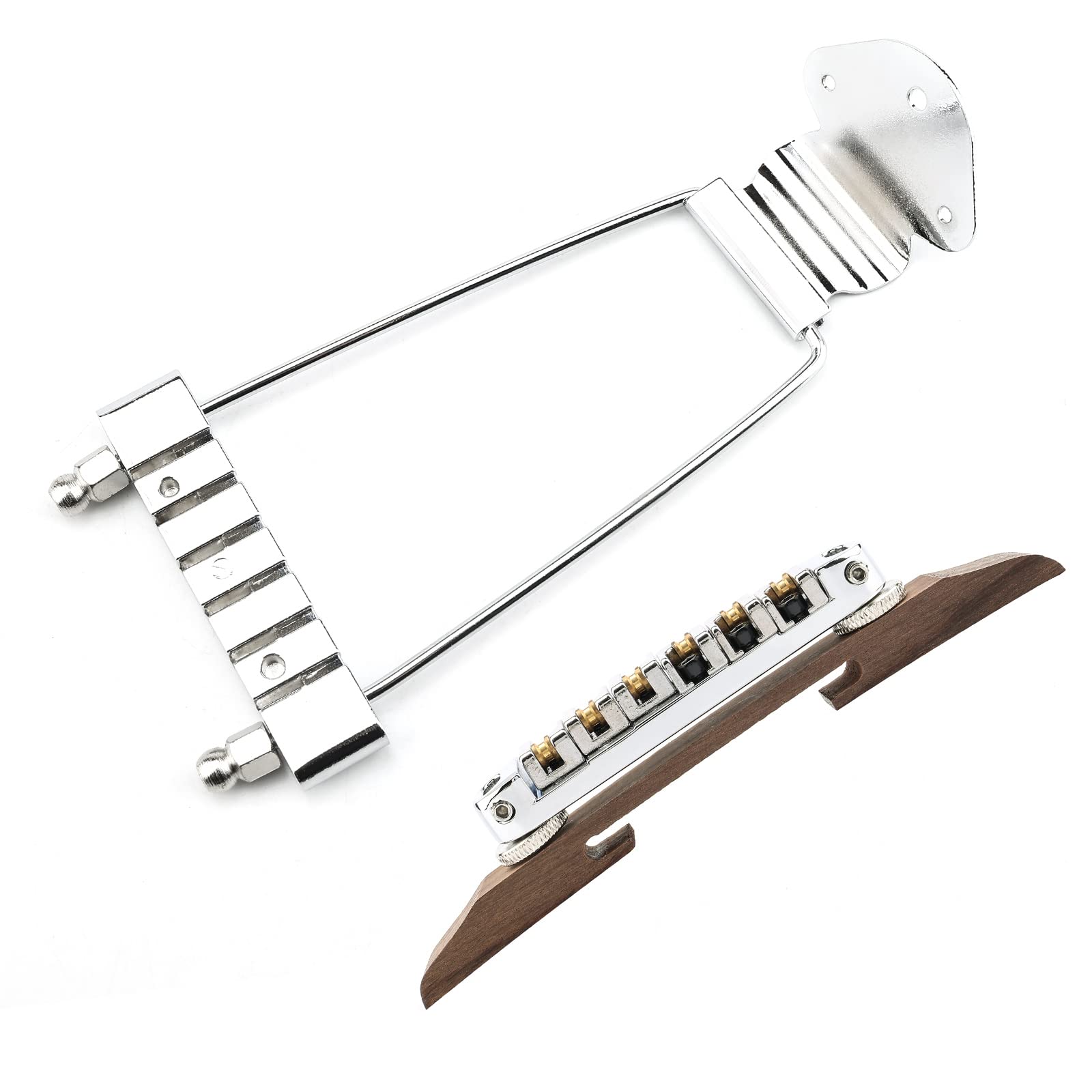 Adjustable 6-String Archtop Guitar Bridge with Rosewood Base & Trapeze Tailpiece – Compatible with SG Jazz Guitars (Includes Strings) – Perfect for Jazz Performances & Studio Recording