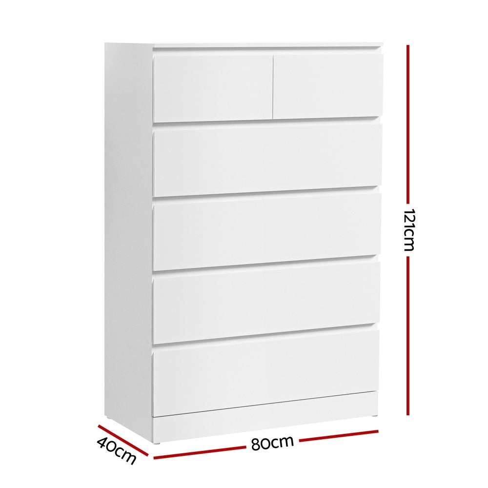 6-Drawer Chest of Drawers - PEPE White Dresser for Bedroom, Living Room & Office Storage Furniture