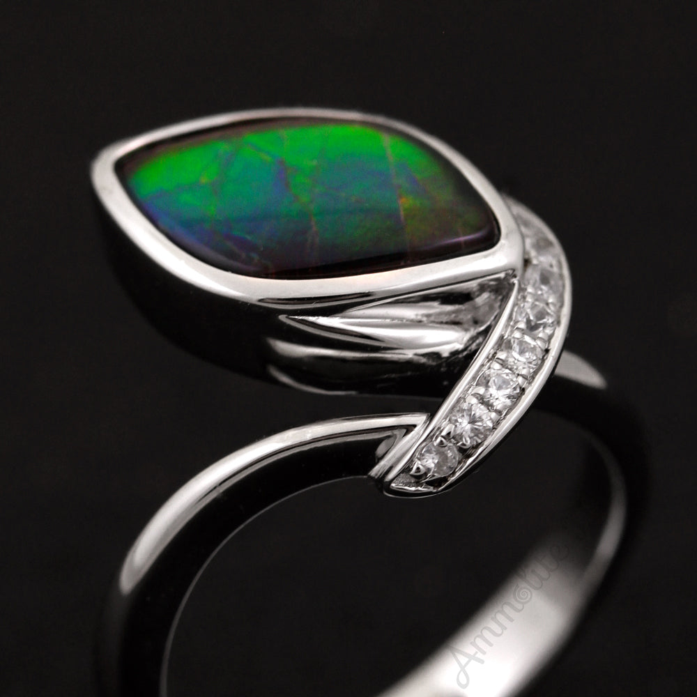 Exquisite Sterling Silver Freeform Ammolite Ring | Handcrafted Jewelry for Women | Perfect for Weddings, Parties & Special Occasions