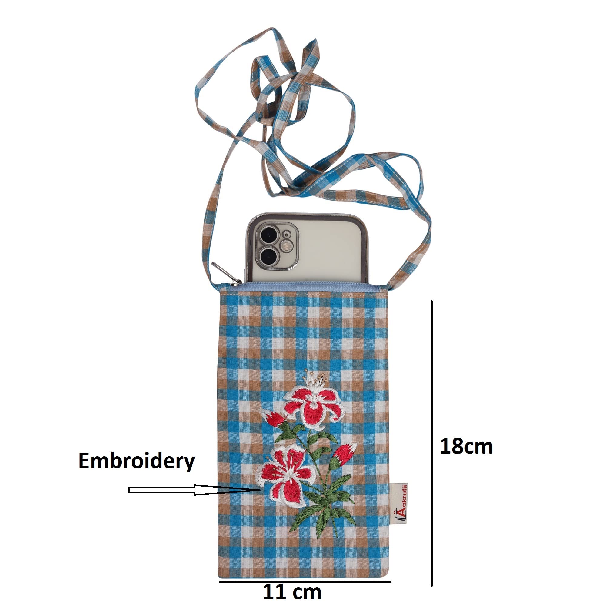 Aakrutii Handcrafted Women's Embroidery Cotton Crossbody Phone Purse - Eco-Friendly Small Sling Bag for Phone Holder & Essentials | Perfect for Travel, Shopping, and Daily Use
