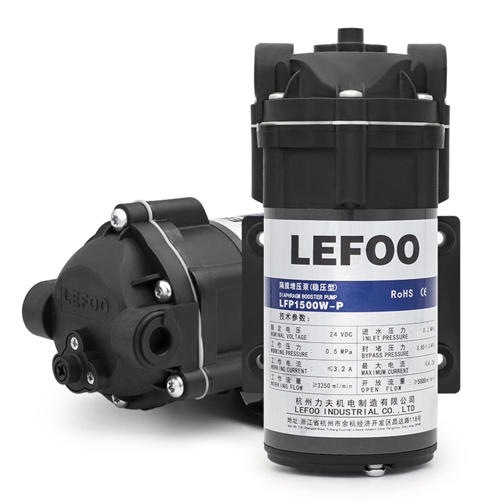 LEFOO 500GPD Water Pressure Diaphragm Booster Pump for RO Reverse Osmosis System - 3/8