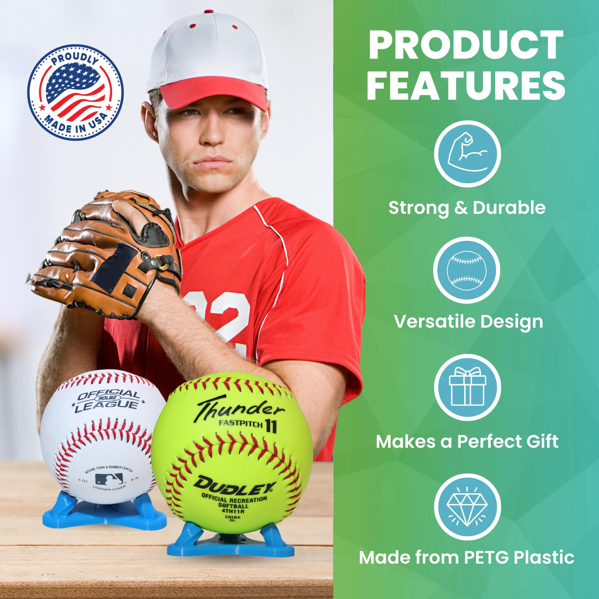Premium Baseball Display Stand - USA Made, Sturdy Softball & Tennis Ball Holder for Collectors - Perfect for Memorabilia Showcase, Sports Decor, and Gift Ideas - 1pc (Blue)
