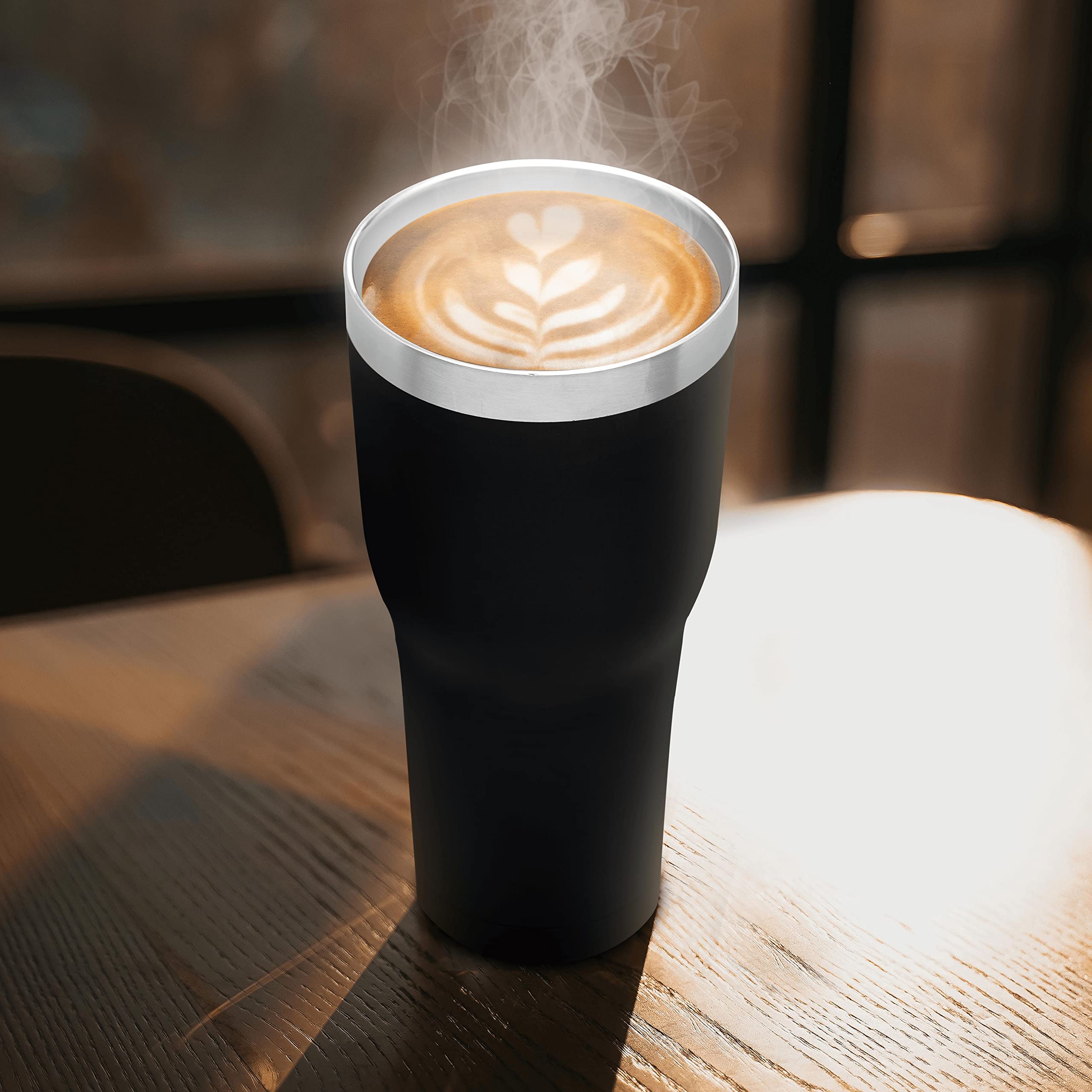 Big League Travel Tumblers 30 oz. Set of 6 - Double Wall Insulated Stainless Steel Cups for Coffee, Tea, Hot Cocoa & Cold Drinks - Bulk Pack (Black) - Perfect for Camping, Office, Gym & Outdoor Activities