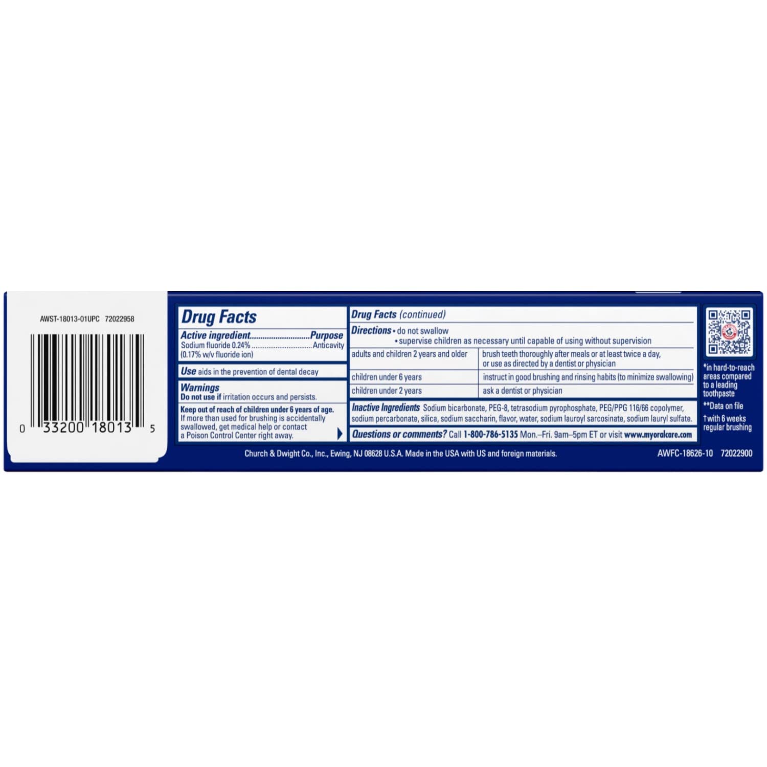 Arm & Hammer Advance White Extreme Whitening Toothpaste, Clean Mint Flavor, 6 Oz (Pack of 8) - Fresh Breath & Stain Removal for Daily Oral Care - Perfect for Home, Travel & Office Use