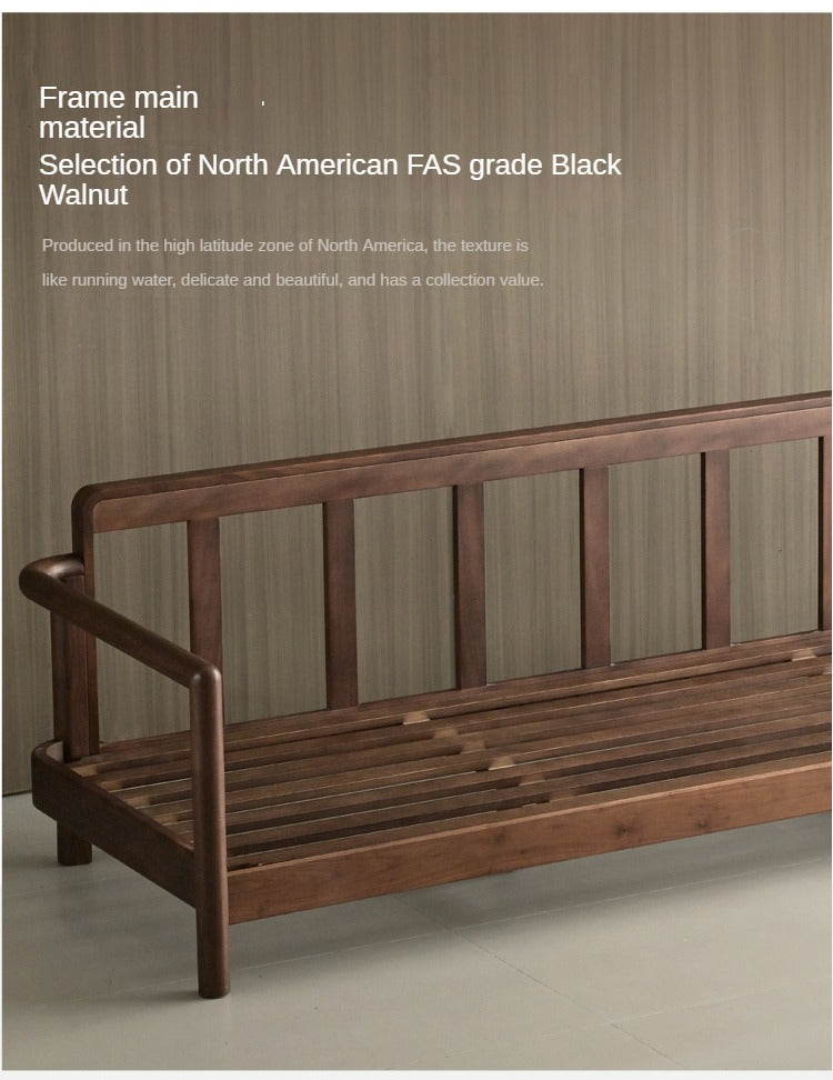 Modern Black Walnut Solid Wood Leather Sofa - Luxury Living Room Furniture for Home & Office Decor
