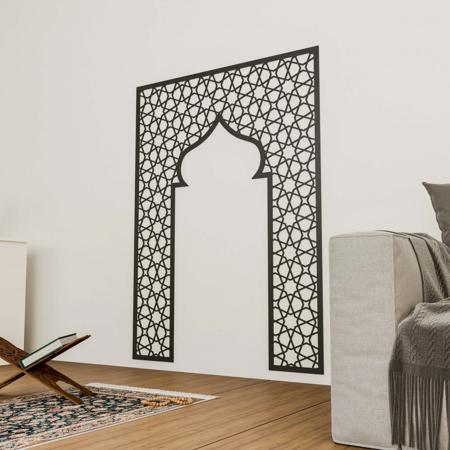 Handcrafted Wooden Mihrab Prayer Room Decor - Islamic Geometric Design Wall Art for Home & Mosque - Perfect for Ramadan, Eid & Daily Prayers