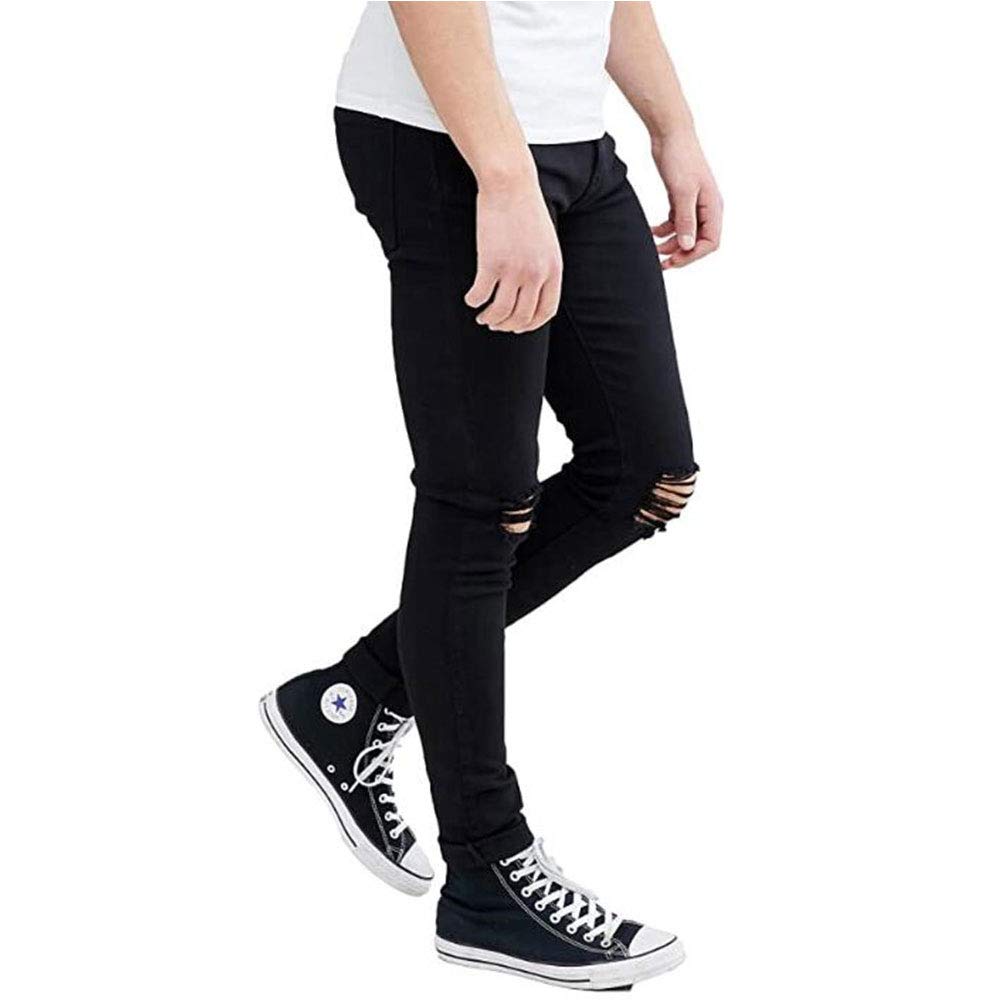 HUNGSON Men's Ripped Skinny Jeans - Stretch Slim Fit Denim Pants for Men | Comfortable & Stylish for Casual Wear, Night Out & Street Fashion