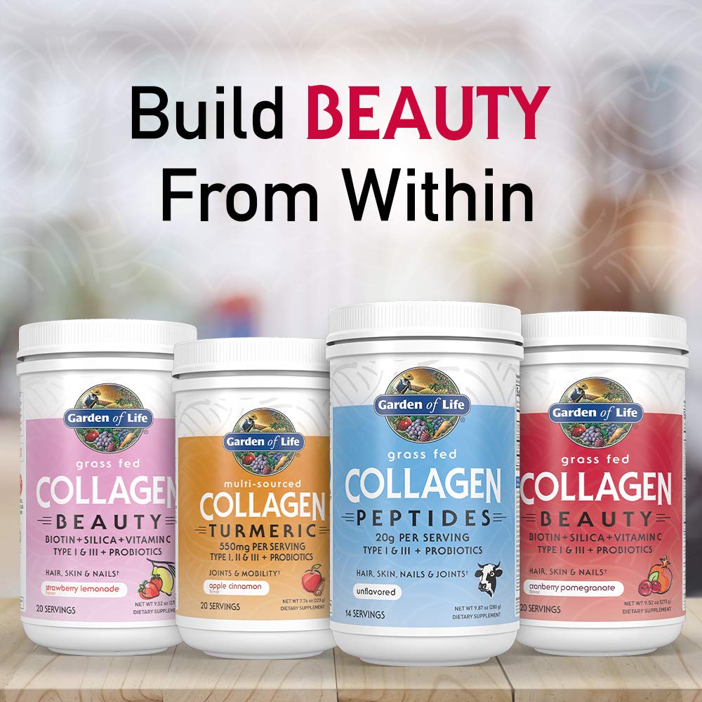 Garden of Life Grass Fed Collagen Beauty Powder - Cranberry Pomegranate Flavor, 20 Servings, Hydrolyzed Collagen Peptides for Women & Men, Supports Hair, Skin & Nails - Perfect for Smoothies, Coffee & Post-Workout Recovery