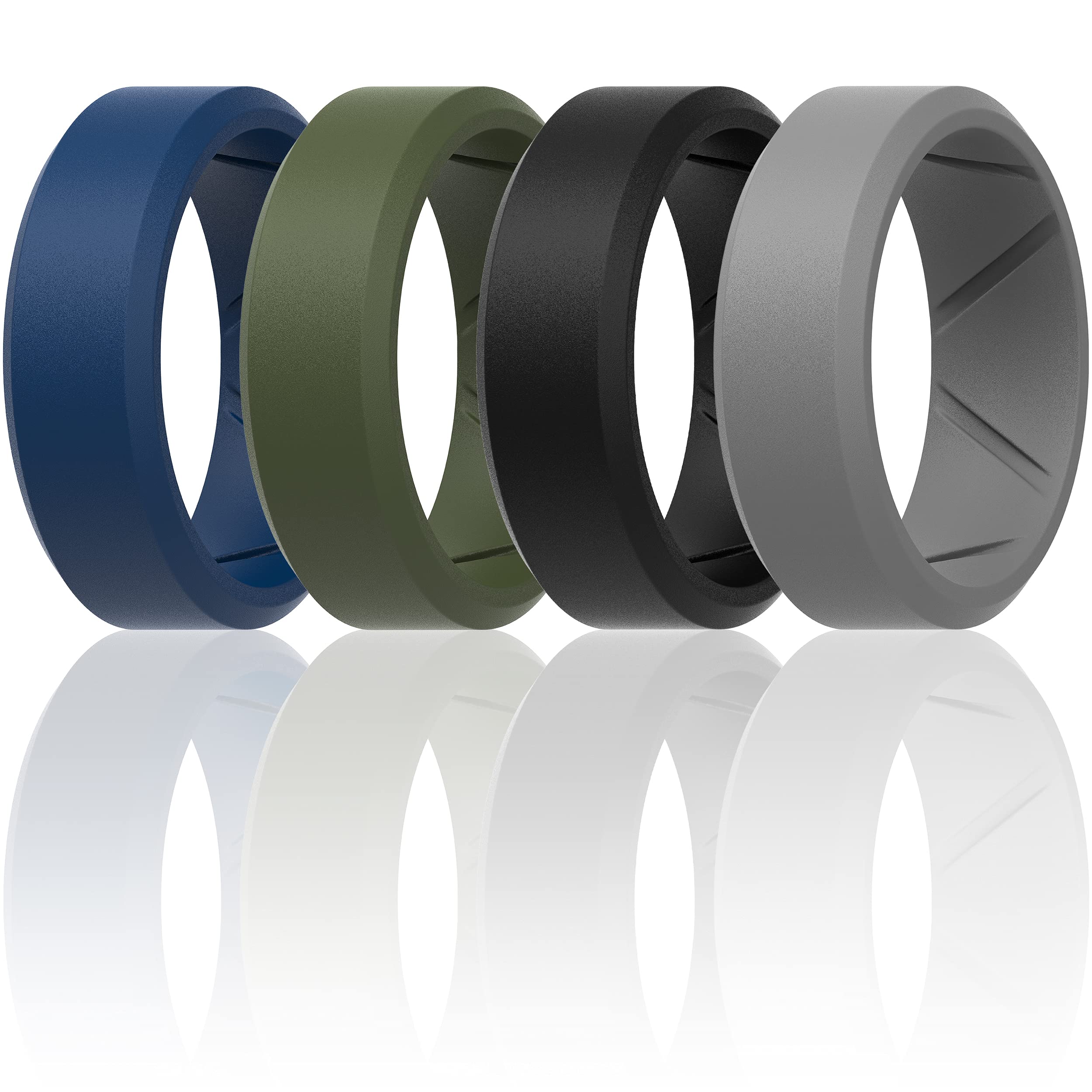 ThunderFit Silicone Wedding Bands for Men - Breathable Textured Design Comfort Ring Set (1/4/7 Pack) - 8mm Wide 2.5mm Thick - Perfect for Gym, Swimming, Travel & Outdoor Activities