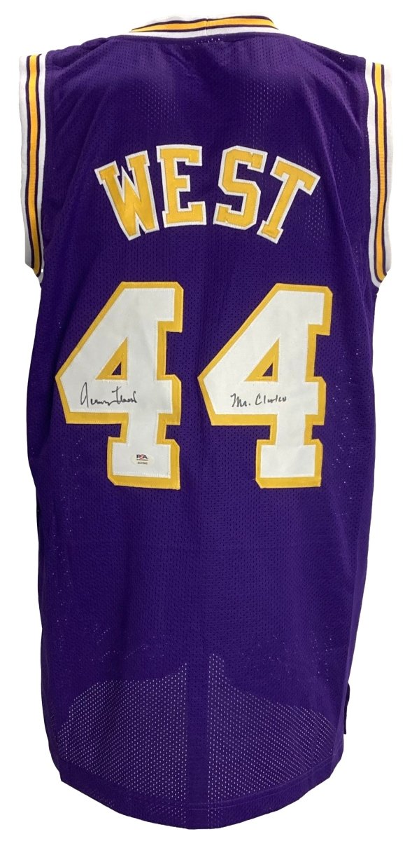 Jerry West Autographed Purple Los Angeles Lakers Jersey - Mr. Clutch Inscription - PSA Certified - Perfect for NBA Memorabilia Collectors and Lakers Fans Display