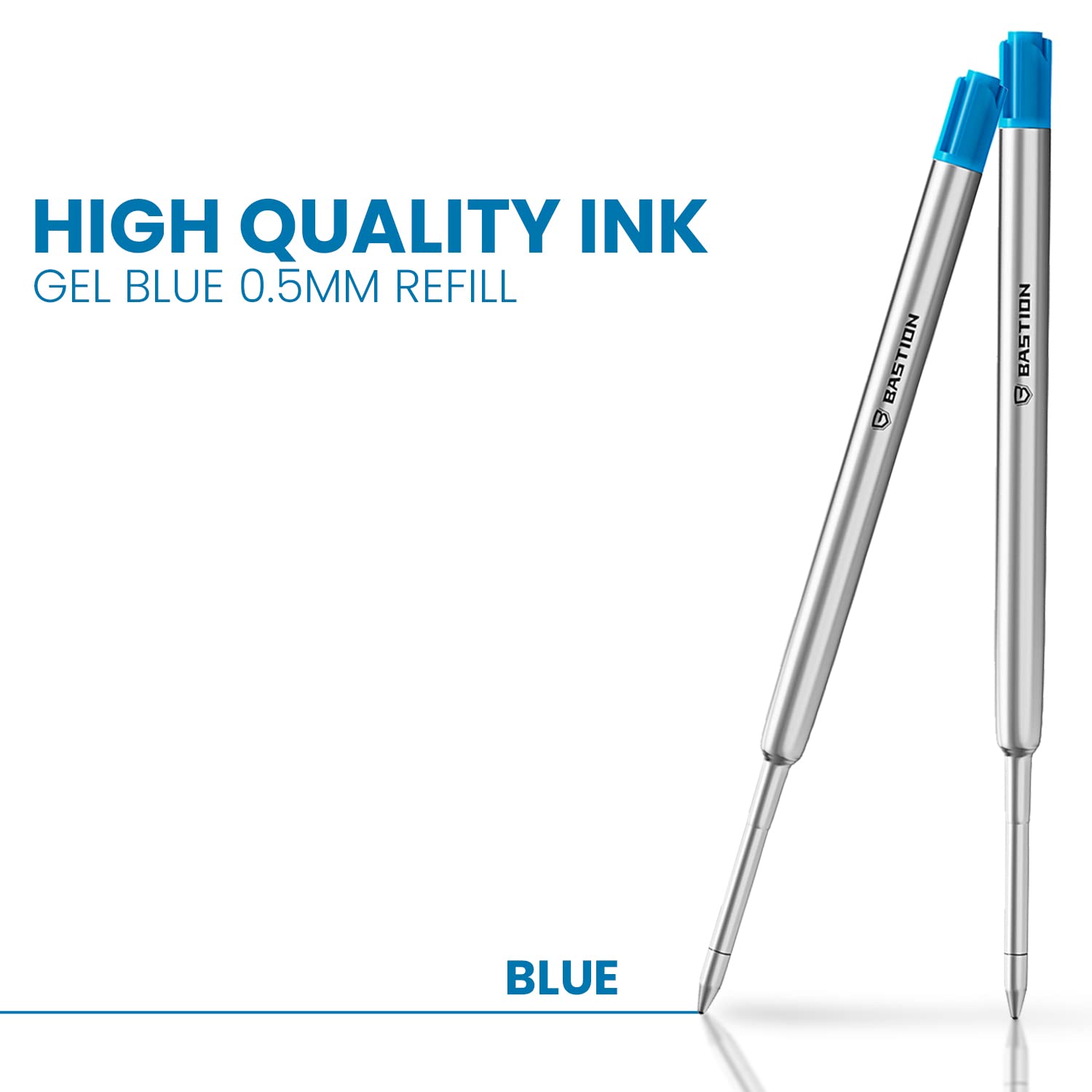 BASTION® Premium Pen Refill - 0.55mm Fine Tip Blue Gel Ink Cartridge (2 Pack) for Bolt Action Luxury Pens - Smooth Writing for Office, School & Signature Documents