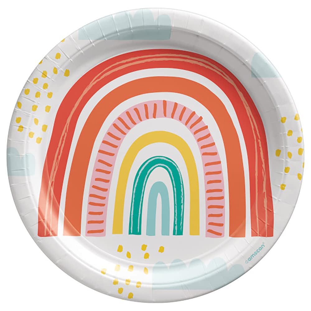 Vibrant Retro Rainbow Round Plates 9 Inch (8-Pack) - Colorful Durable Party Dishes for Birthday, Wedding, Baby Shower & Holiday Celebrations - Perfect for Indoor & Outdoor Events