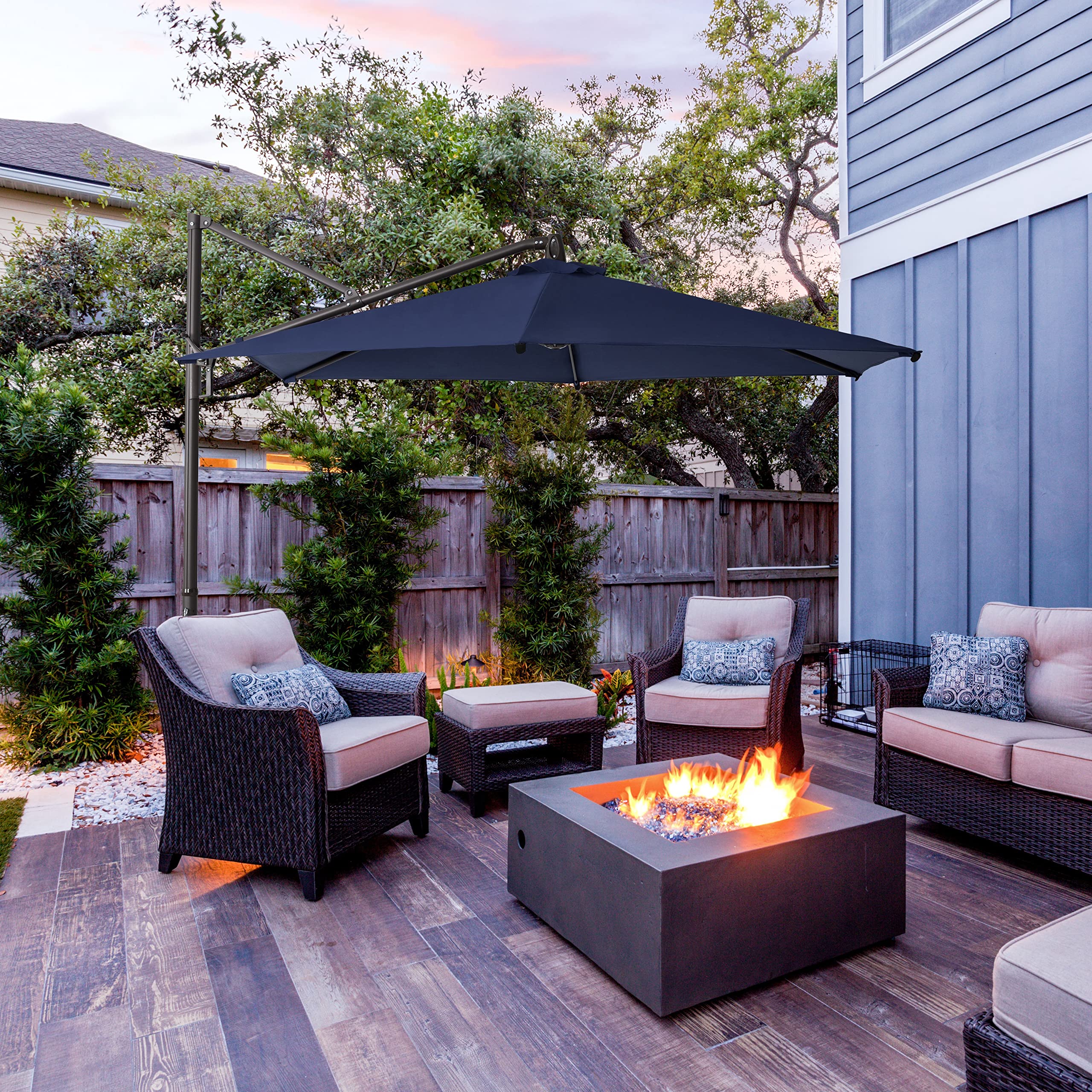 Premium Cantilever Patio Umbrella with Aluminum Stand - 3-Year Fade-Resistant Olefin Canopy, 360° Rotation & Adjustable Tilt - Perfect for Poolside, Deck, Garden, and Outdoor Dining Areas