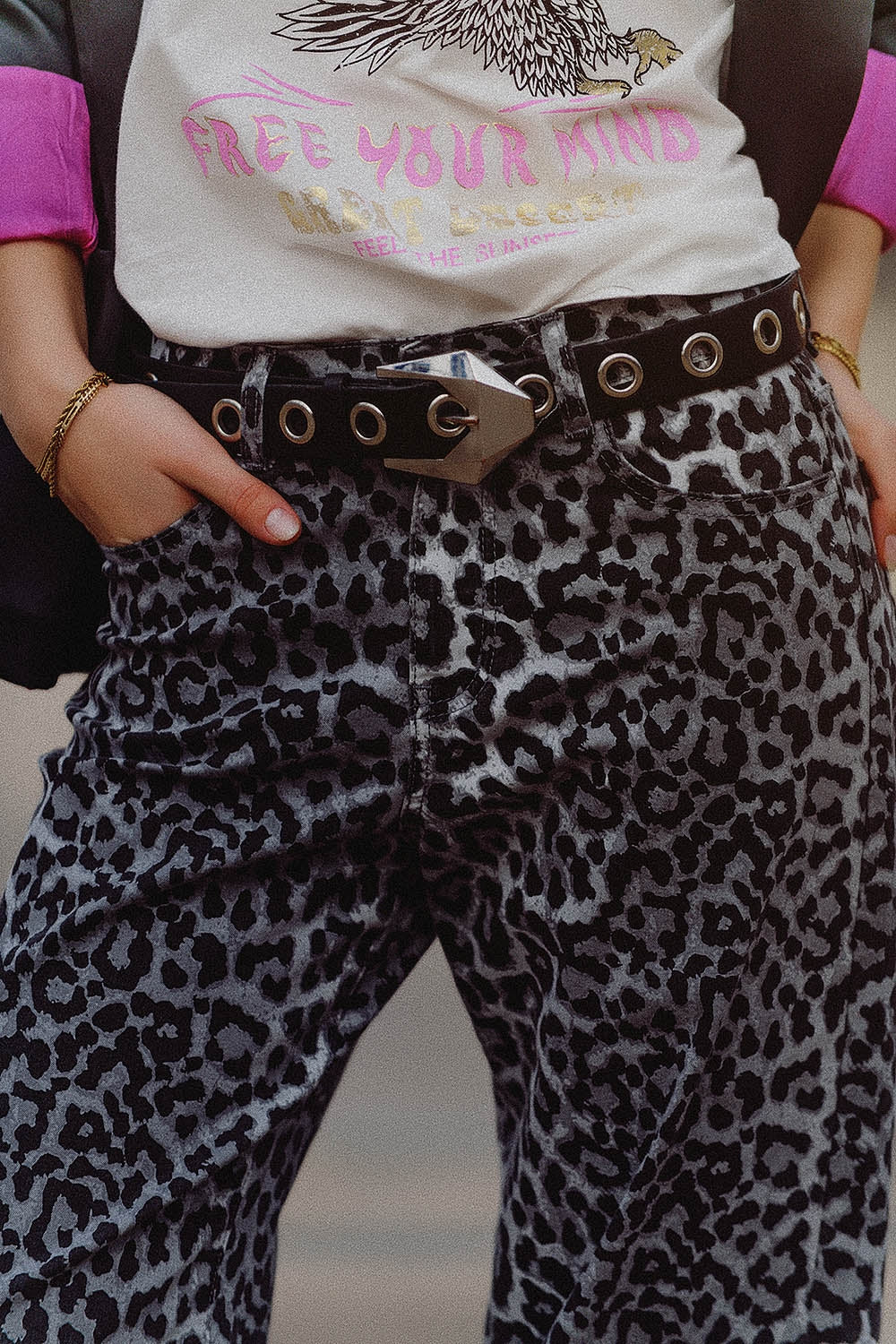 Leopard Print Gray Pants for Women - Stylish and Comfortable Casual Trousers for Everyday Wear, Office, and Night Out