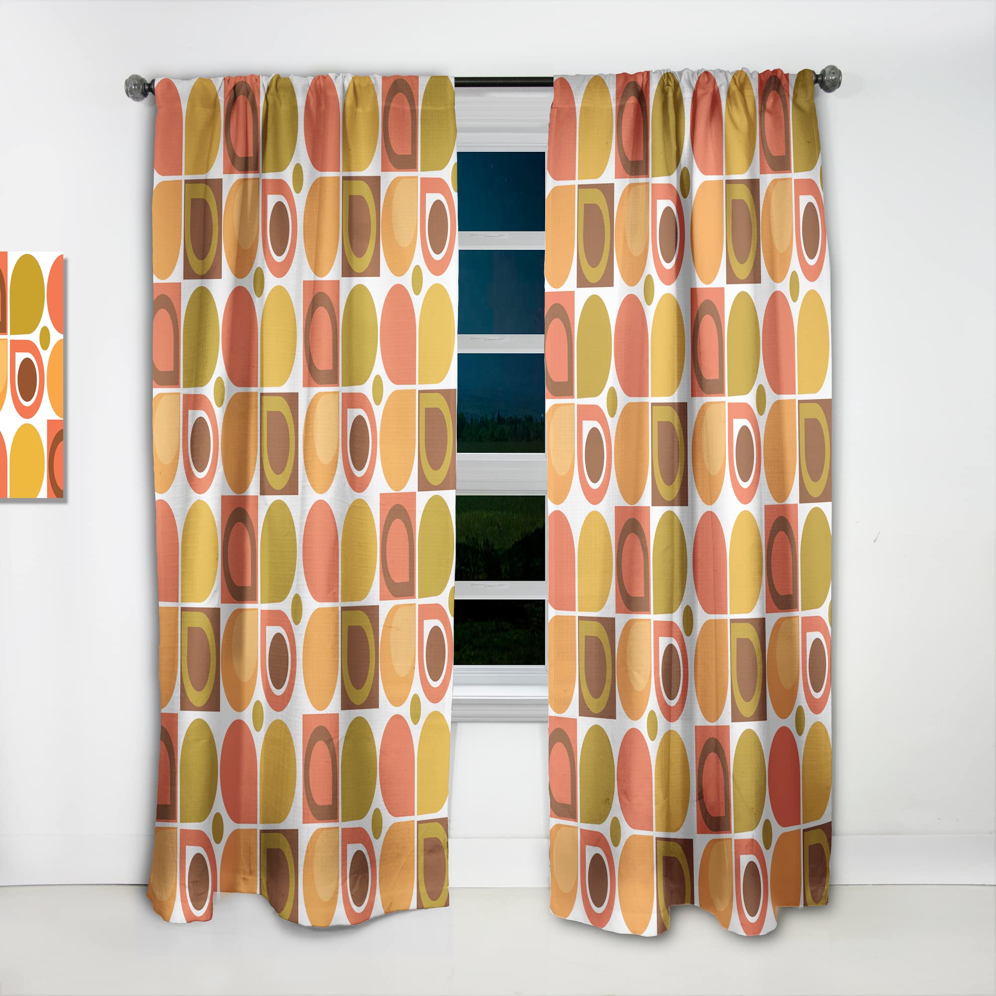 DesignQ Abstract Retro Geometric Pattern VI Thermal Insulated Curtains - Single Panel 52x108 - Perfect for Bedroom & Living Room Blackout Drapes