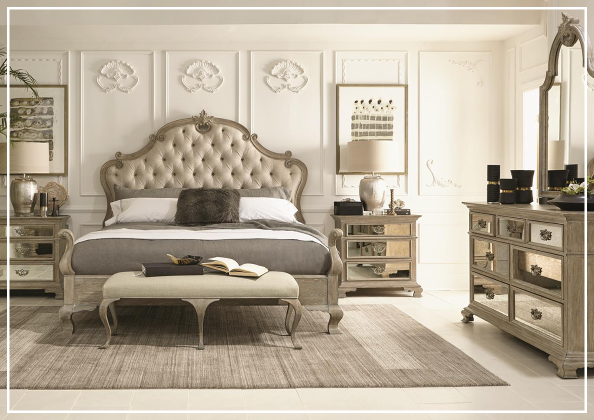 Bernhardt Campania Fabric Tufted Panel King Size Bed in Soft Beige - Luxurious Upholstered Bedroom Furniture for Master Suite & Guest Room Decor