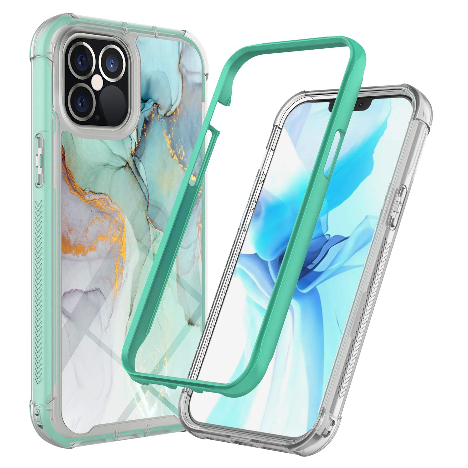 iPhone 12 Pro Max Case 6.7 Inch - Rosebono Hybrid IMD Design, Anti-Scratch Fashion Silicone Cover with Graphic Print, Cute Colorful Protective Skin for iPhone 12 Pro Max (Green Marble) - Perfect for Daily Use, Travel & Outdoor Activities