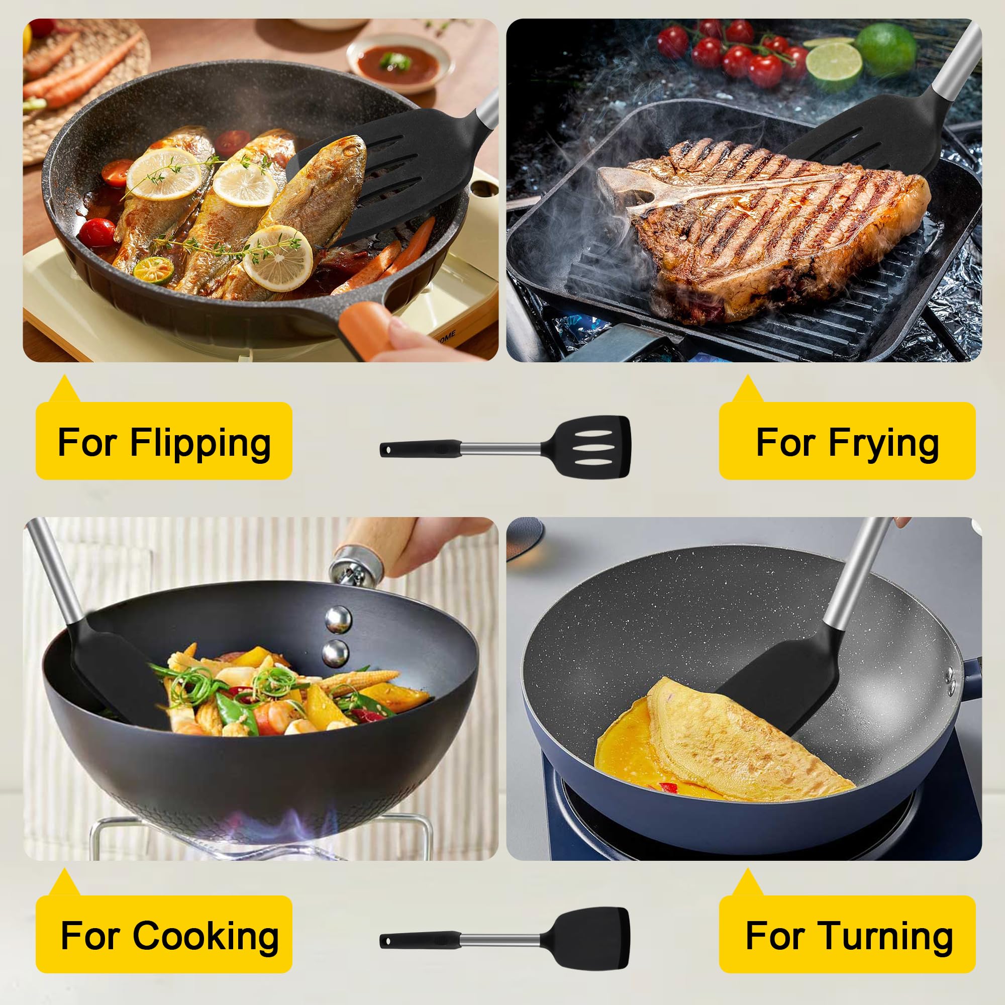 2 Pack Heat-Resistant Silicone Spatula Set - Solid & Slotted Turner for Cooking, Baking, Flipping Fish, Eggs & Pancakes - Non-Stick Kitchen Utensils for Woks, Pans & Grills - Perfect for Home Chefs & Professional Kitchens