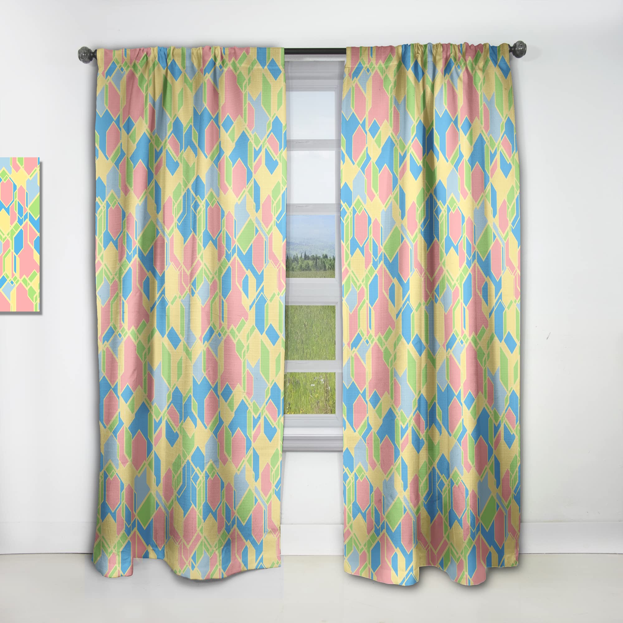 DesignQ Geometric Pastel Abstract II Thermal Insulated Curtains - Single Panel 52x84 - Elegant Window Treatments for Bedroom & Living Room | Perfect for Home Decor, Light Filtering & Temperature Control