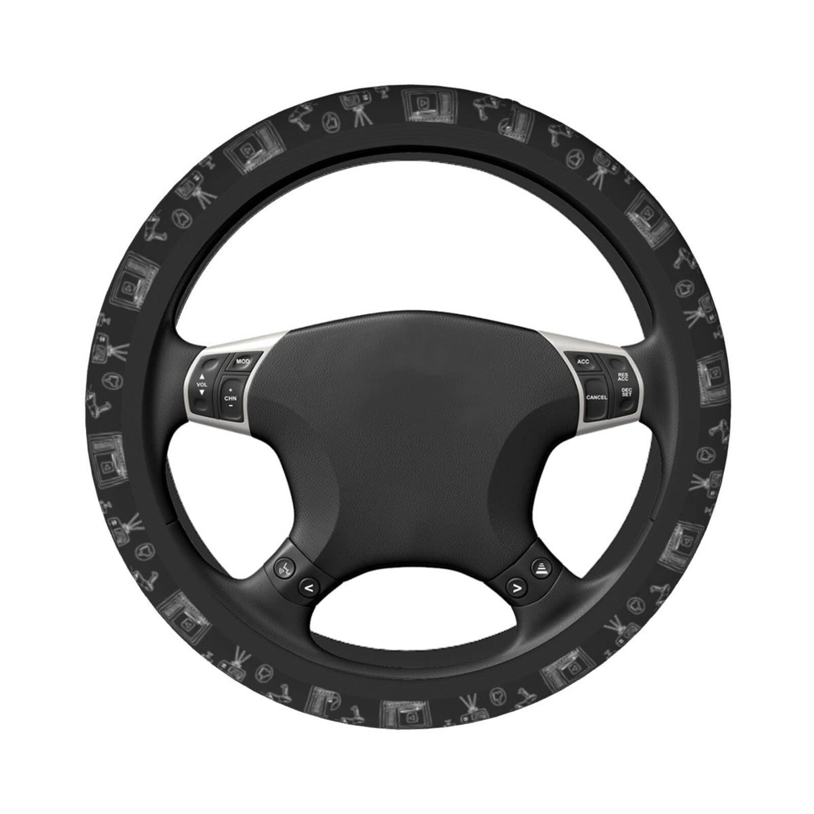 Universal 15 Inch Anti-Slip Breathable Neoprene Steering Wheel Cover - Cute Hand-Drawn Doodle Design for Women & Men - Fits Cars, SUVs & Trucks - Perfect for Video Blogging, Commuting & Road Trips