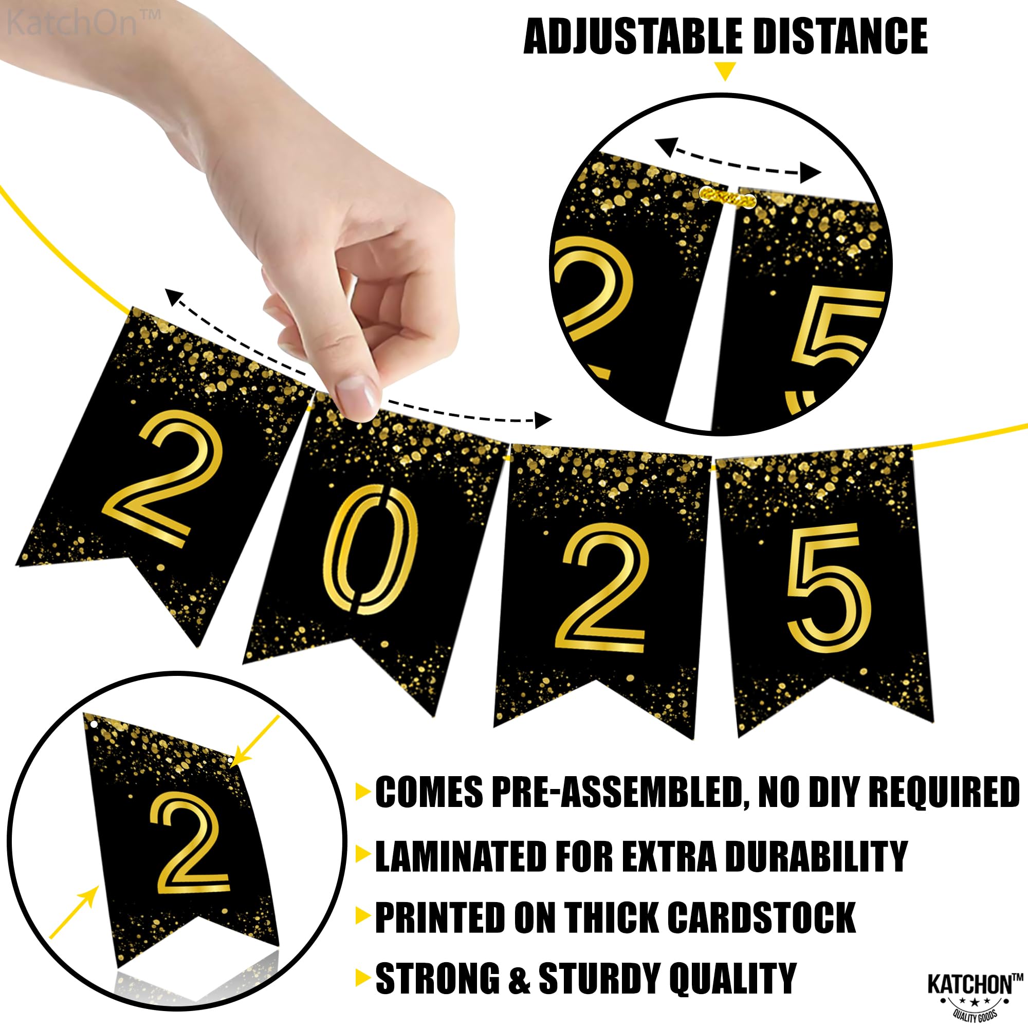 Katchon 10 Feet Shiny Graduation Banner 2025 - Black Gold Large Graduation Sign for Class of 2025 Decorations | No DIY | Perfect for Graduation Parties, School Events & Photo Backdrops