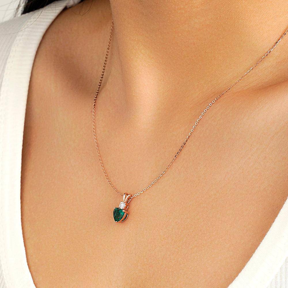1.8 Carat Heart Emerald Solitaire Pendant with White Sapphire Accents - Elegant Jewelry Gift for Valentine's Day, Anniversary & Special Occasions