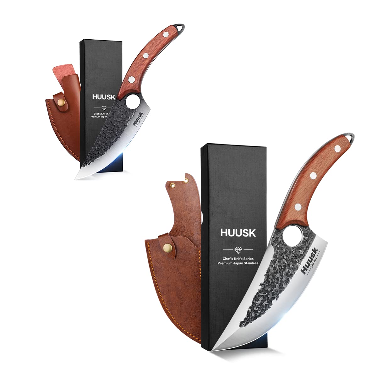 Premium Huusk Chef Knife Set - Professional Viking Style Kitchen Knives for Cooking, BBQ & Outdoor Camping | High-Quality Stainless Steel Blades with Ergonomic Handle | Perfect for Home Chefs, Campers & BBQ Enthusiasts