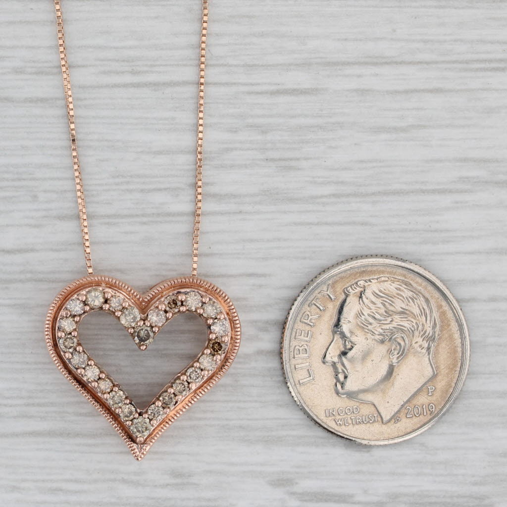 0.47ctw Champagne Diamond Heart Pendant Necklace - 10k Rose Gold 19