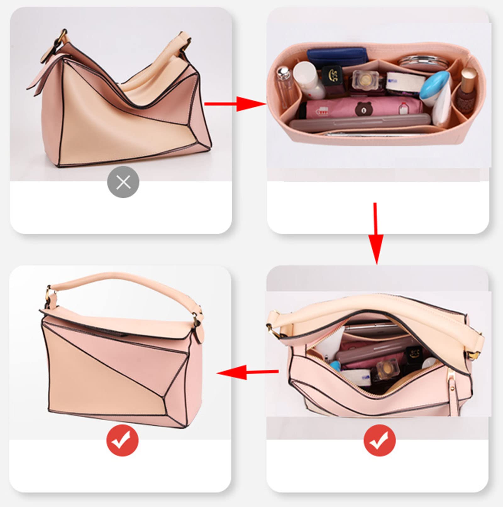 LKCAEY Purse Organizer Insert for Loewe Puzzle Bag - Small Size 3066 Khaki | Handbag Organizer for Travel, Work & Daily Use