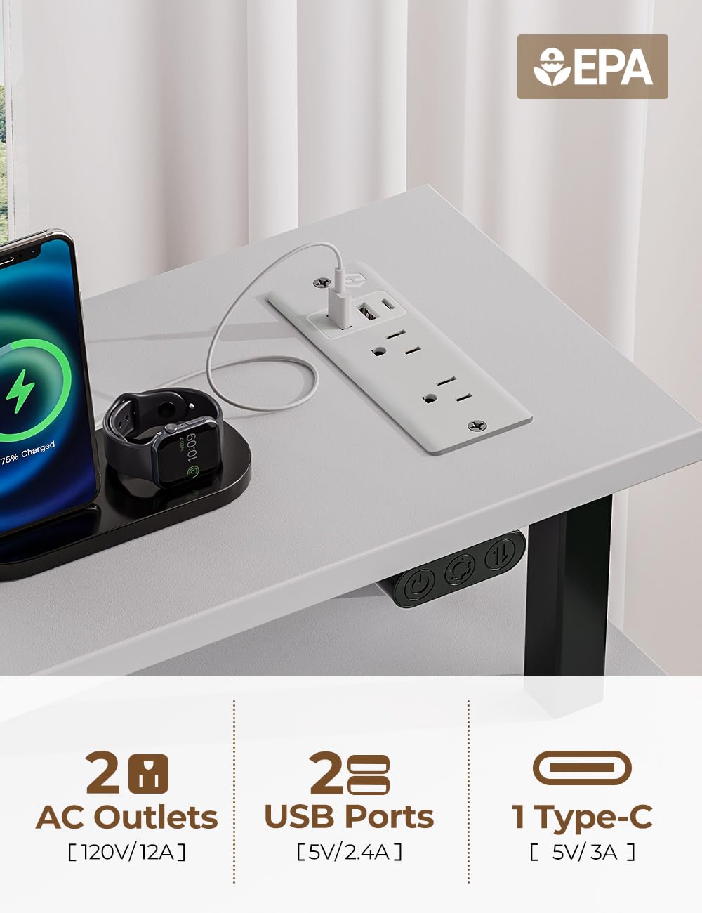 Rolanstar 47 Inch Modern Computer Desk with Power Outlets, USB Ports & LED Light - Home Office Desk with Drawers, Storage Shelves & Monitor Stand - Ergonomic Writing Workstation for Small Spaces, Gaming & Remote Work (White)