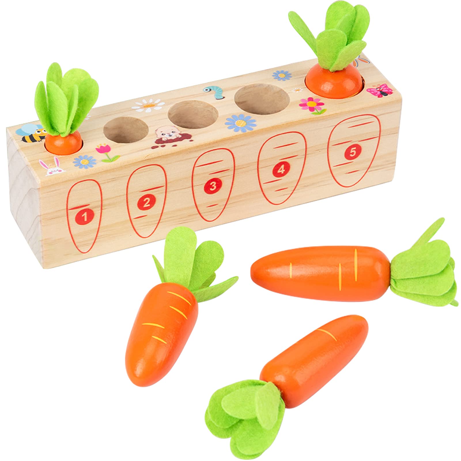 Montessori Wooden Carrot Shape Sorting & Matching Game - Fine Motor Skills Learning Toy for Toddlers 1-3 Years | Preschool Educational Gift for Boys & Girls | Perfect for Early Childhood Development & Sensory Play