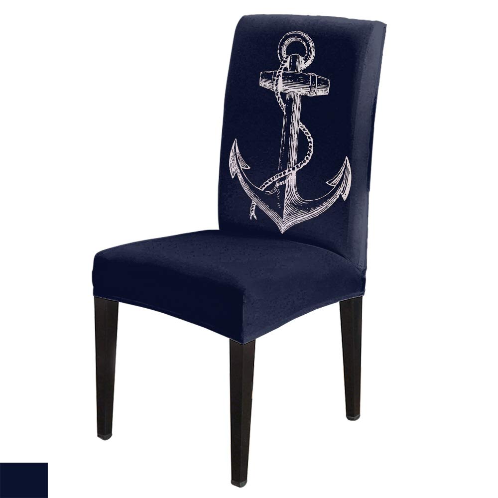 4 Pack Stretch Printed Chair Covers - Nautical Navy Blue Removable Spandex Dining Chair Slipcovers, Elastic Banquet Chair Protector for Kitchen, Hotel, Dining Room - Perfect for Home Decor, Restaurant & Event Seating