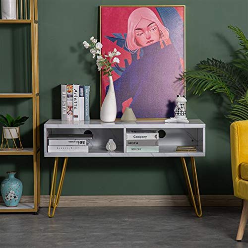 Modern White Marble TV Stand with Storage - 106x50x62.5cm Entertainment Center, Media Console Cabinet with Shelves for Living Room - Perfect for Organizing Electronics, Books, and Home Decor