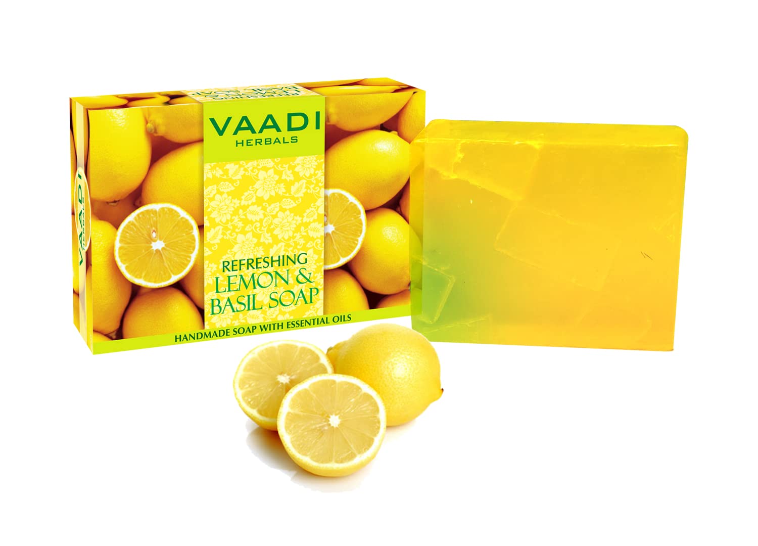 Vaadi Herbals Refreshing Lemon and Basil Soap - 75g Natural Handmade Soap for Men & Women | Exfoliating, Moisturizing & Aromatherapy | Perfect for Daily Use, Gifts & Spa Days