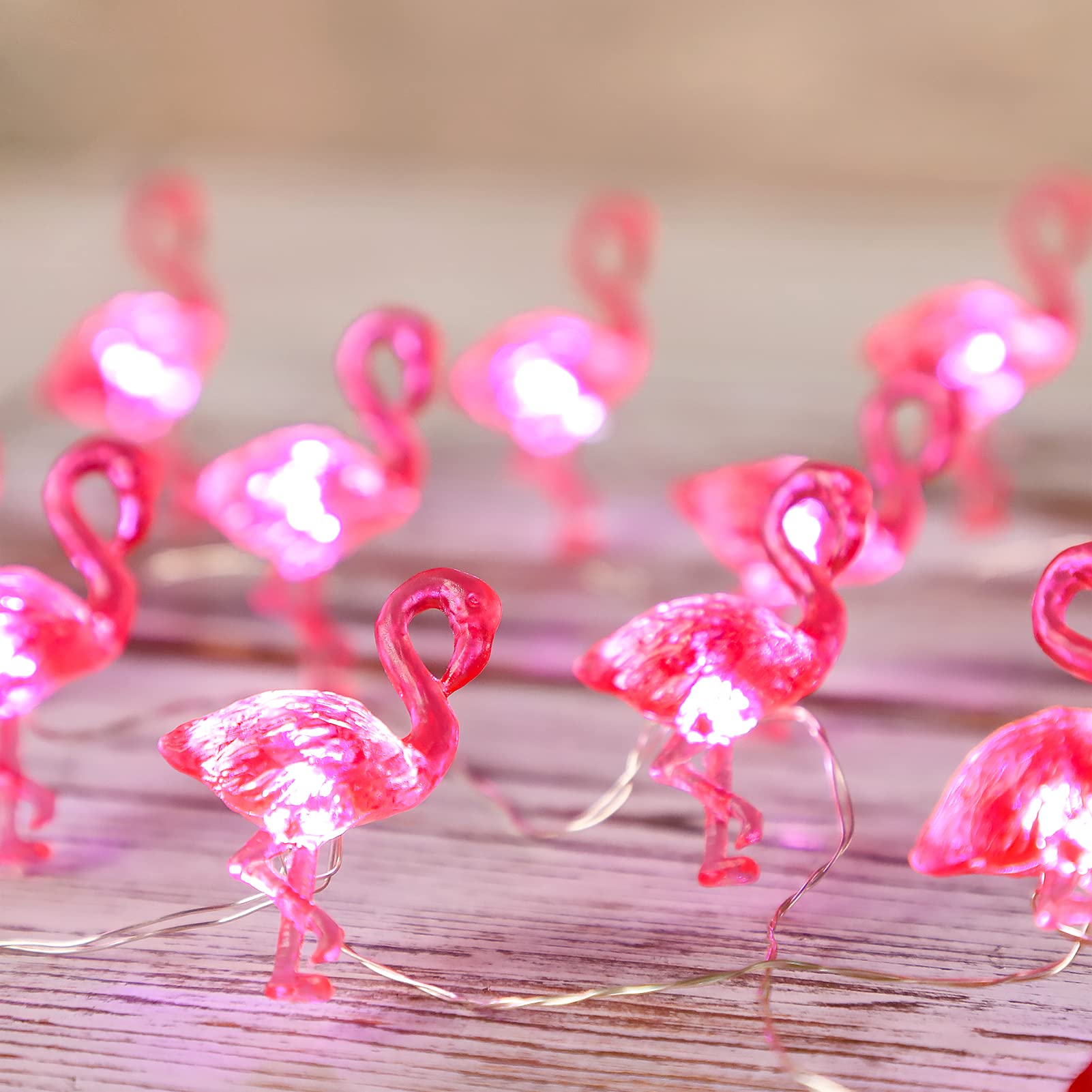 Pink Flamingo String Lights - 10ft 30LEDs Battery Operated & USB Powered with Remote Control - Tropical Fairy Lights for Home Decor, Party, Wedding, Backyard, Patio, Bedroom, and Outdoor Summer Decorations