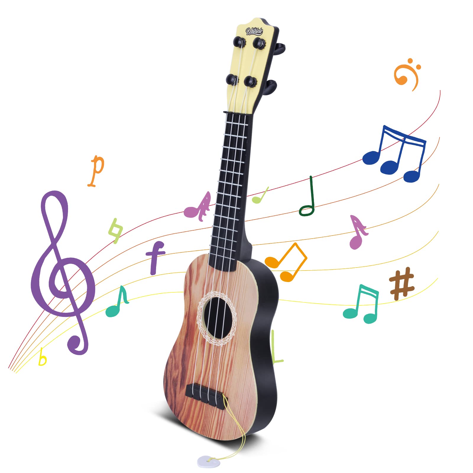 **YOLOPLUS+ 17 Inch Kids Ukulele Toy - 4-String Mini Guitar for Toddlers & Children - Brown Musical Learning Instrument for Early Education | Perfect for Birthday Gifts, Music Lessons & Playtime Fun**