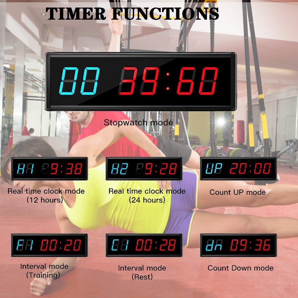 3 Inch Gym Timer - Digital Countdown & Count Up Clock with Remote for Fitness, Home, Tabata, Boxing (Blue/Red) | Perfect for Workouts, HIIT, MMA & Sports Training
