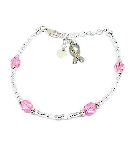 Breast Cancer Awareness Ankle Bracelet - Silver Tone Pink Ribbon Anklet with Heart Charm for Women | Hope & Support Jewelry Gift for Survivors, Fundraisers and Awareness Events