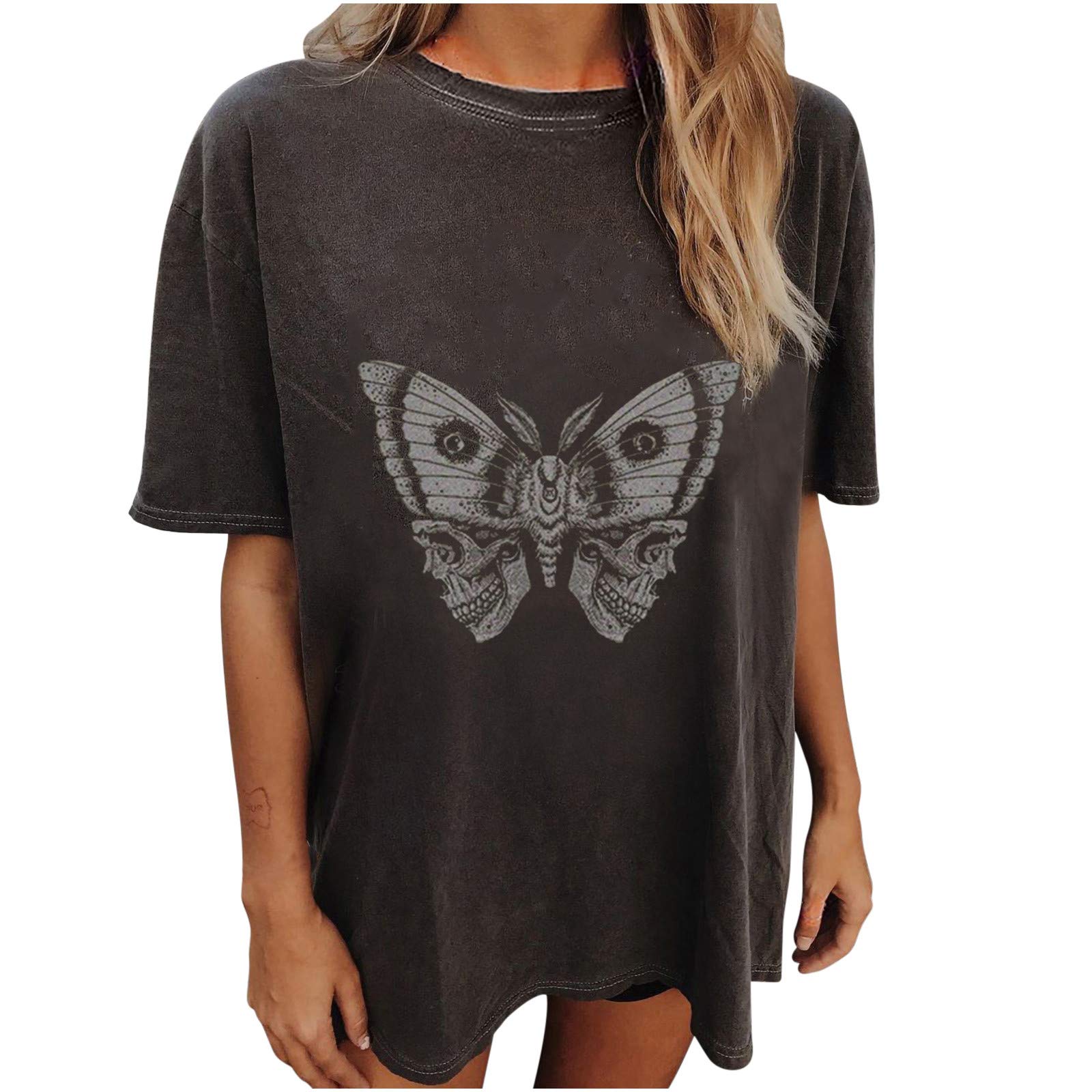 Women's Halloween Skeleton Graphic T-Shirt - Oversized Grunge Top for Party & Cosplay